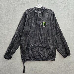 Monster Energy Men Jacket S Black Camo Windbreaker Rain‎ Jacket Hooded Logo READ